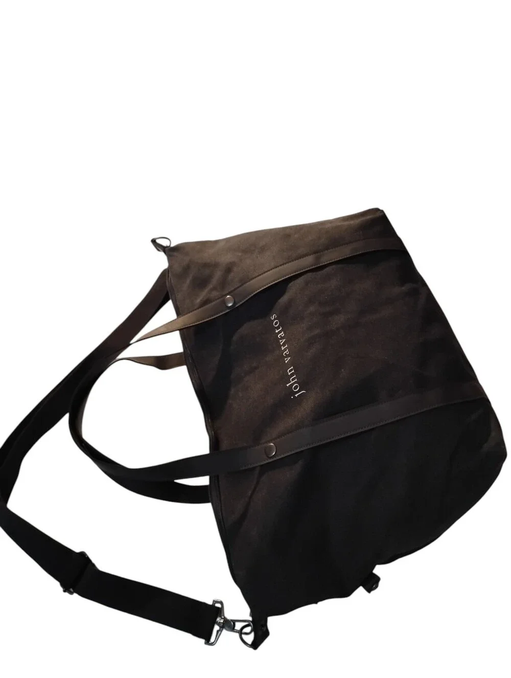 John Varvatson Weekender Duffle Bag. Black Canvas With Leather Straps.